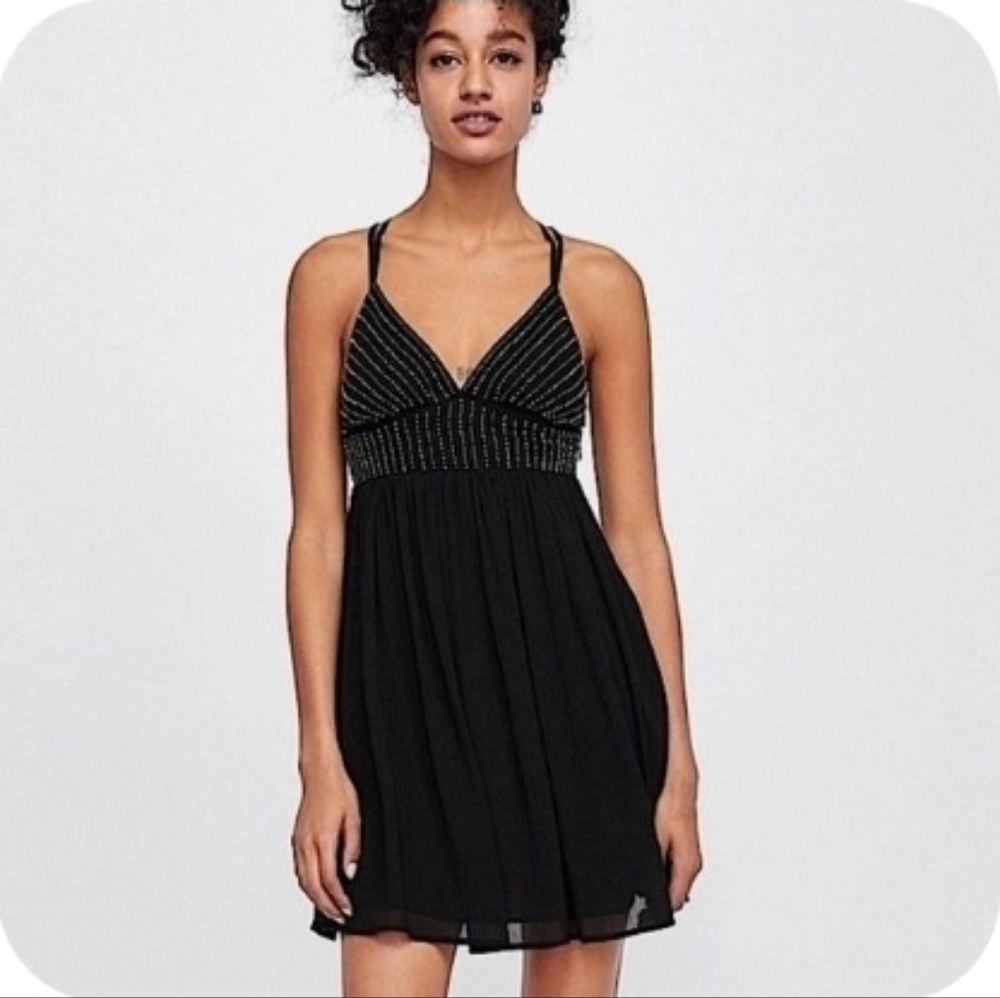 Zara | Spaghetti strap Black Beased dress SMALL